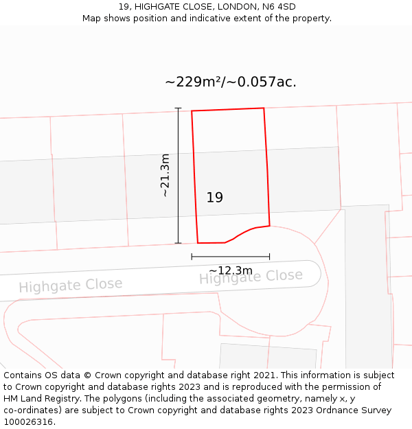 19, HIGHGATE CLOSE, LONDON, N6 4SD: Plot and title map