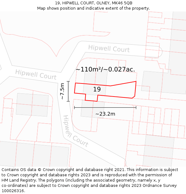 19, HIPWELL COURT, OLNEY, MK46 5QB: Plot and title map