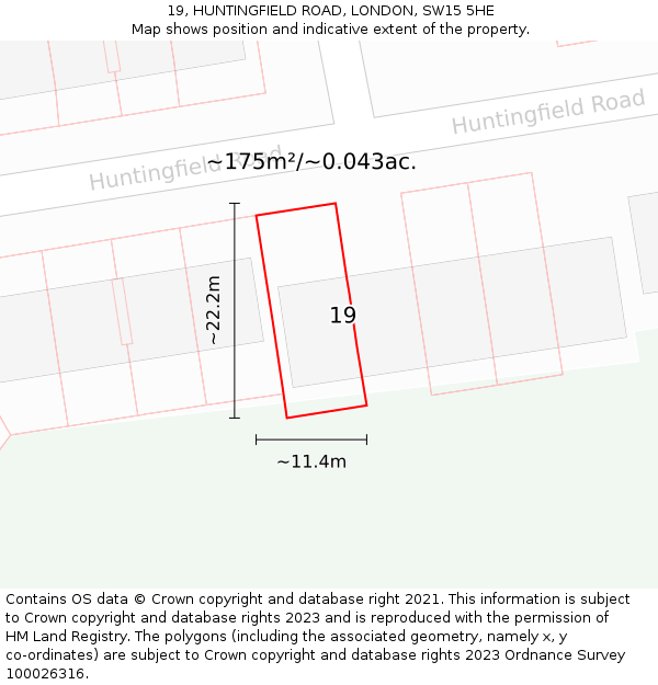 19, HUNTINGFIELD ROAD, LONDON, SW15 5HE: Plot and title map