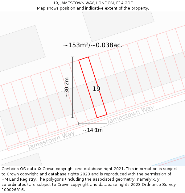 19, JAMESTOWN WAY, LONDON, E14 2DE: Plot and title map