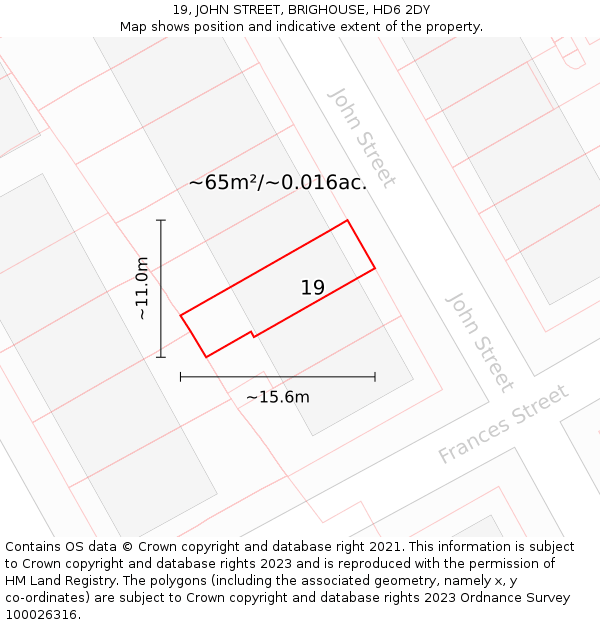 19, JOHN STREET, BRIGHOUSE, HD6 2DY: Plot and title map