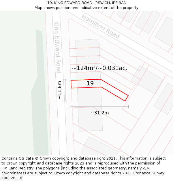 19, KING EDWARD ROAD, IPSWICH, IP3 9AN: Plot and title map