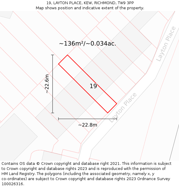 19, LAYTON PLACE, KEW, RICHMOND, TW9 3PP: Plot and title map