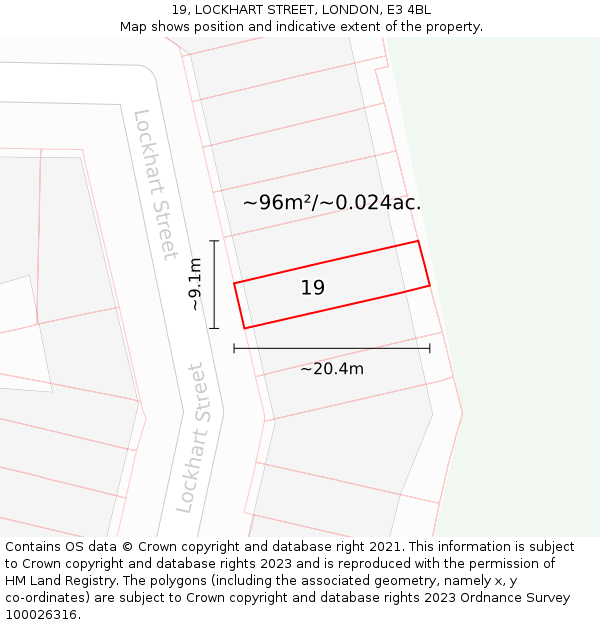 19, LOCKHART STREET, LONDON, E3 4BL: Plot and title map
