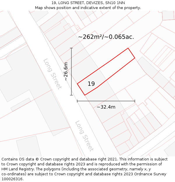 19, LONG STREET, DEVIZES, SN10 1NN: Plot and title map
