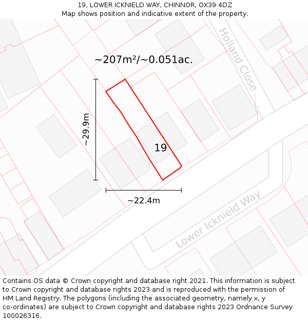 19, LOWER ICKNIELD WAY, CHINNOR, OX39 4DZ: Plot and title map