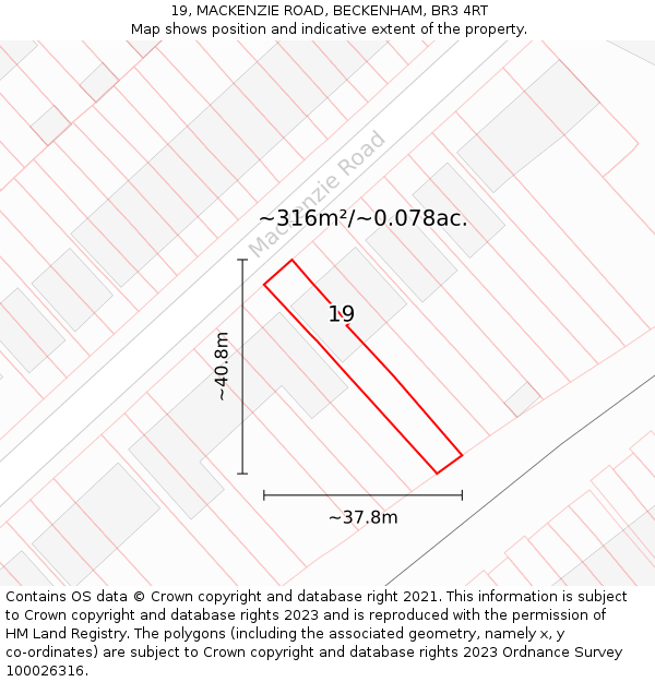19, MACKENZIE ROAD, BECKENHAM, BR3 4RT: Plot and title map