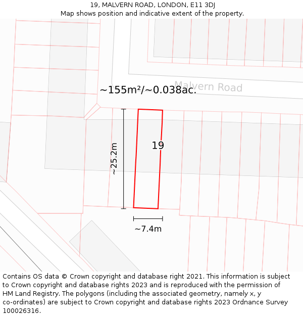 19, MALVERN ROAD, LONDON, E11 3DJ: Plot and title map