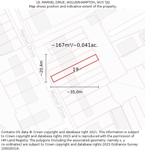 19, MARNEL DRIVE, WOLVERHAMPTON, WV3 7JQ: Plot and title map