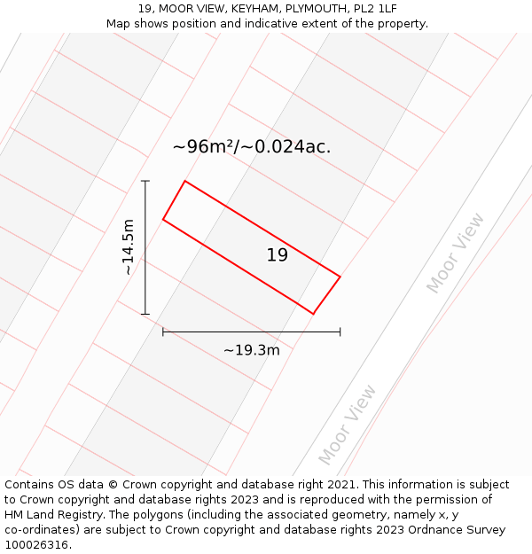 19, MOOR VIEW, KEYHAM, PLYMOUTH, PL2 1LF: Plot and title map
