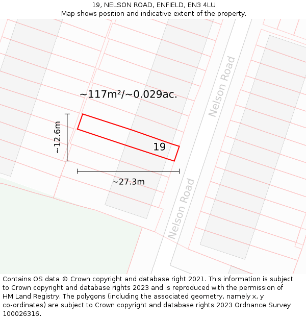 19, NELSON ROAD, ENFIELD, EN3 4LU: Plot and title map