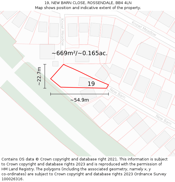 19, NEW BARN CLOSE, ROSSENDALE, BB4 4LN: Plot and title map