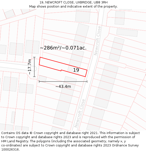 19, NEWCROFT CLOSE, UXBRIDGE, UB8 3RH: Plot and title map