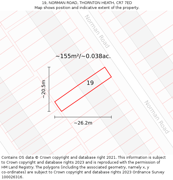 19, NORMAN ROAD, THORNTON HEATH, CR7 7ED: Plot and title map