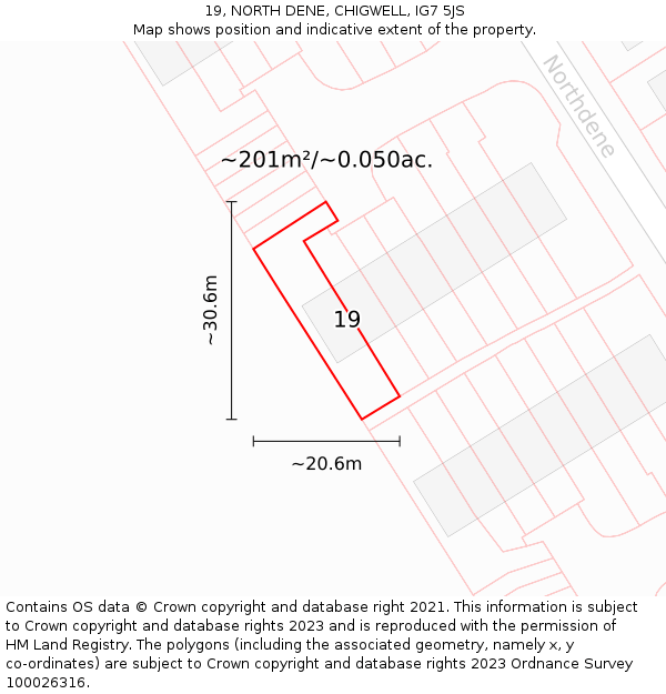 19, NORTH DENE, CHIGWELL, IG7 5JS: Plot and title map