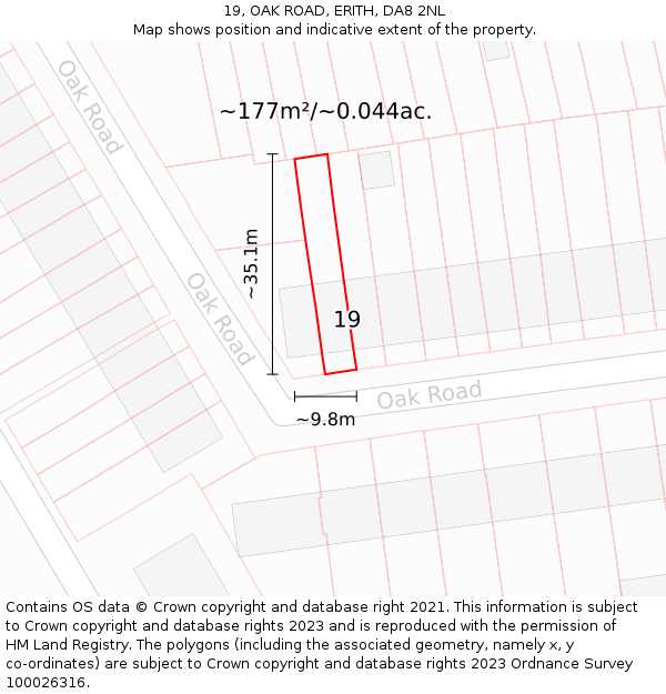 19, OAK ROAD, ERITH, DA8 2NL: Plot and title map