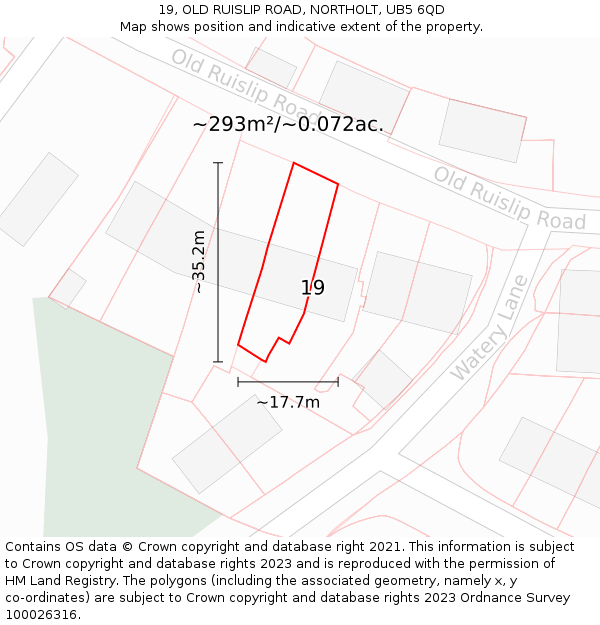 19, OLD RUISLIP ROAD, NORTHOLT, UB5 6QD: Plot and title map