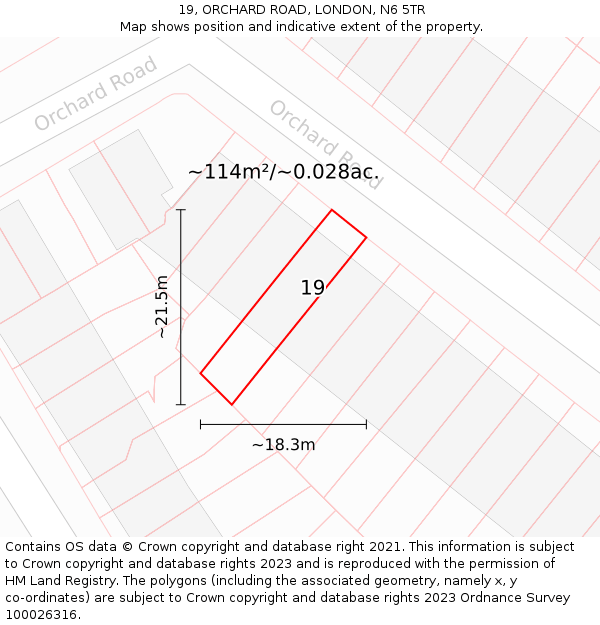 19, ORCHARD ROAD, LONDON, N6 5TR: Plot and title map