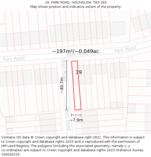 19, PARK ROAD, HOUNSLOW, TW3 2EX: Plot and title map