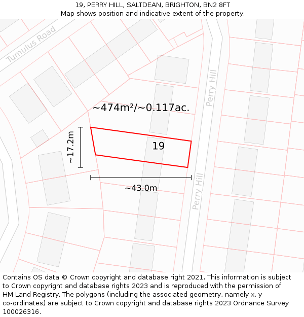 19, PERRY HILL, SALTDEAN, BRIGHTON, BN2 8FT: Plot and title map