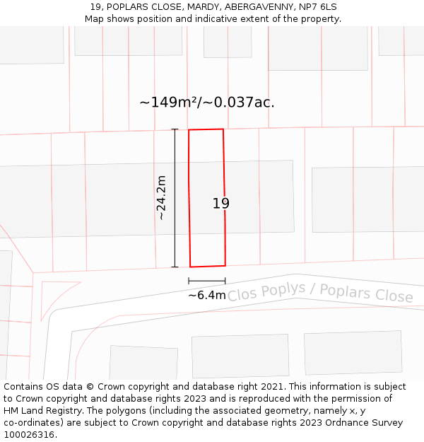 19, POPLARS CLOSE, MARDY, ABERGAVENNY, NP7 6LS: Plot and title map