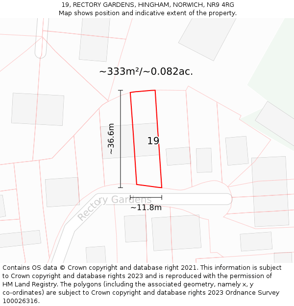 19, RECTORY GARDENS, HINGHAM, NORWICH, NR9 4RG: Plot and title map