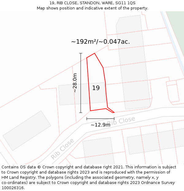 19, RIB CLOSE, STANDON, WARE, SG11 1QS: Plot and title map