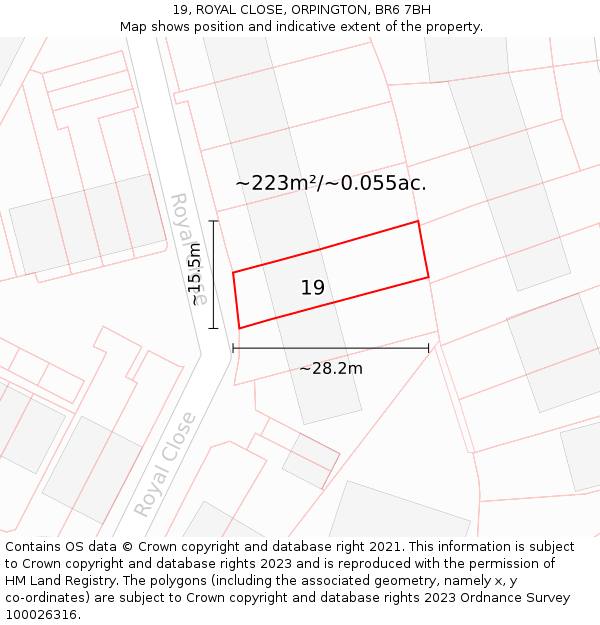 19, ROYAL CLOSE, ORPINGTON, BR6 7BH: Plot and title map