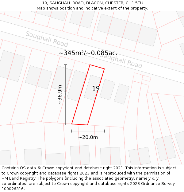 19, SAUGHALL ROAD, BLACON, CHESTER, CH1 5EU: Plot and title map