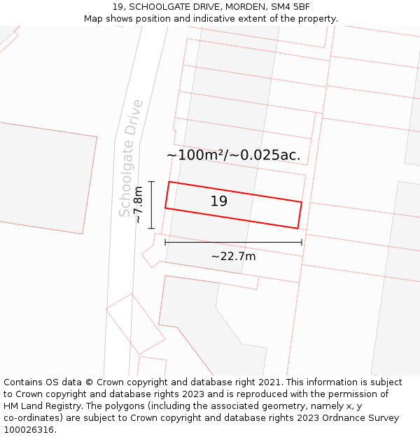 19, SCHOOLGATE DRIVE, MORDEN, SM4 5BF: Plot and title map