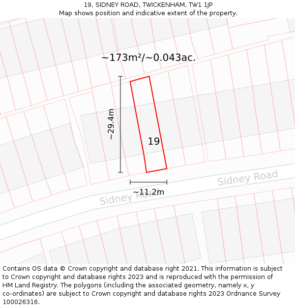 19, SIDNEY ROAD, TWICKENHAM, TW1 1JP: Plot and title map