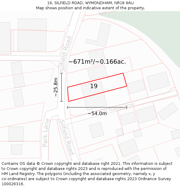 19, SILFIELD ROAD, WYMONDHAM, NR18 9AU: Plot and title map