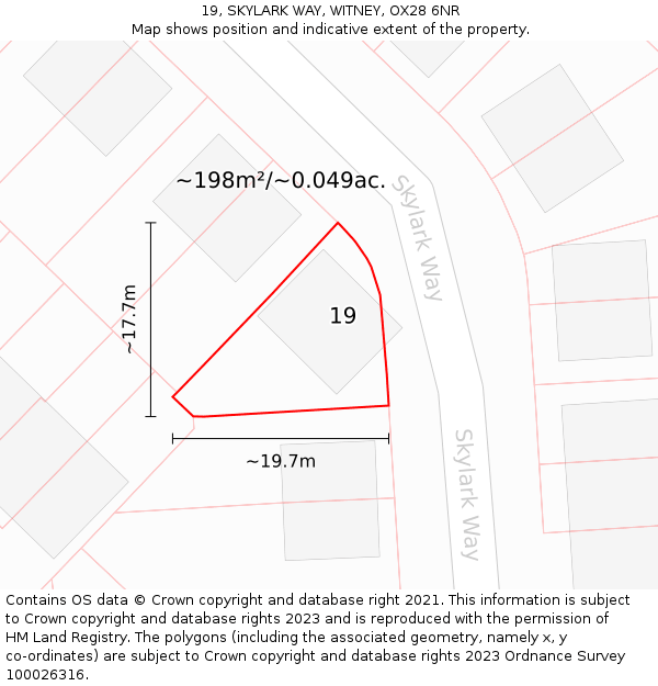 19, SKYLARK WAY, WITNEY, OX28 6NR: Plot and title map