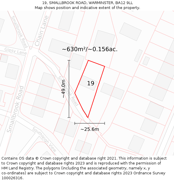 19, SMALLBROOK ROAD, WARMINSTER, BA12 9LL: Plot and title map