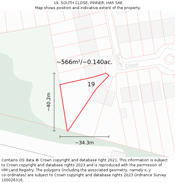 19, SOUTH CLOSE, PINNER, HA5 5AE: Plot and title map
