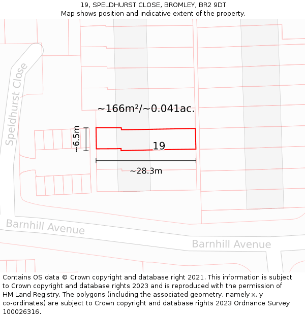 19, SPELDHURST CLOSE, BROMLEY, BR2 9DT: Plot and title map