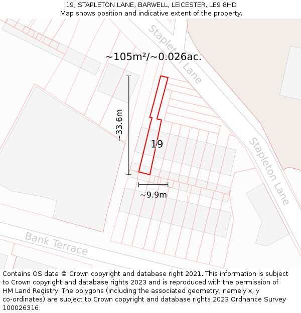 19, STAPLETON LANE, BARWELL, LEICESTER, LE9 8HD: Plot and title map