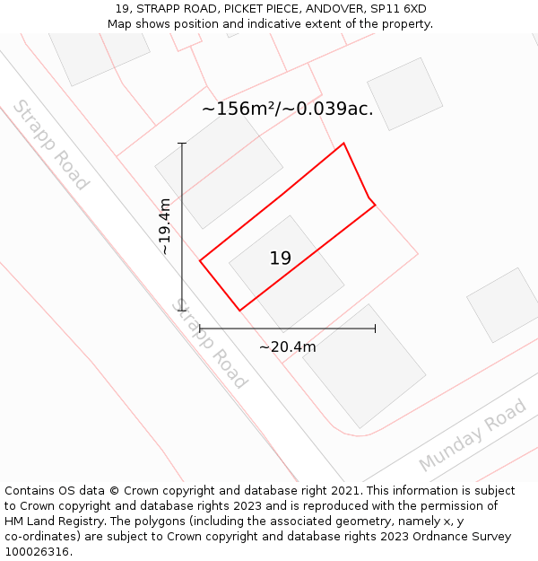 19, STRAPP ROAD, PICKET PIECE, ANDOVER, SP11 6XD: Plot and title map