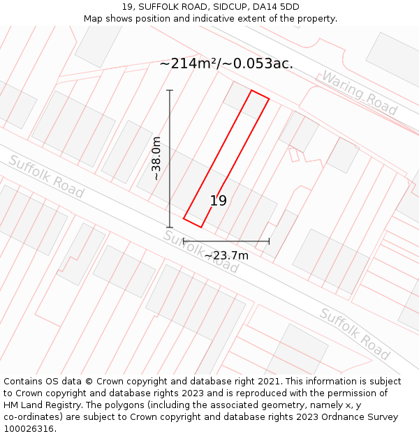 19, SUFFOLK ROAD, SIDCUP, DA14 5DD: Plot and title map