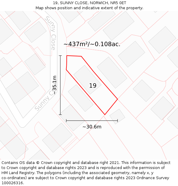 19, SUNNY CLOSE, NORWICH, NR5 0ET: Plot and title map