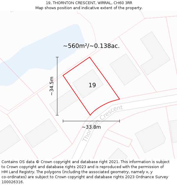 19, THORNTON CRESCENT, WIRRAL, CH60 3RR: Plot and title map