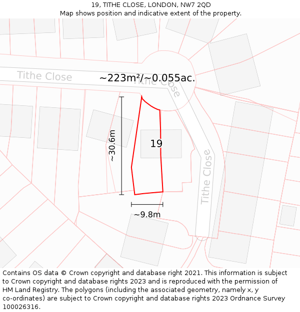 19, TITHE CLOSE, LONDON, NW7 2QD: Plot and title map