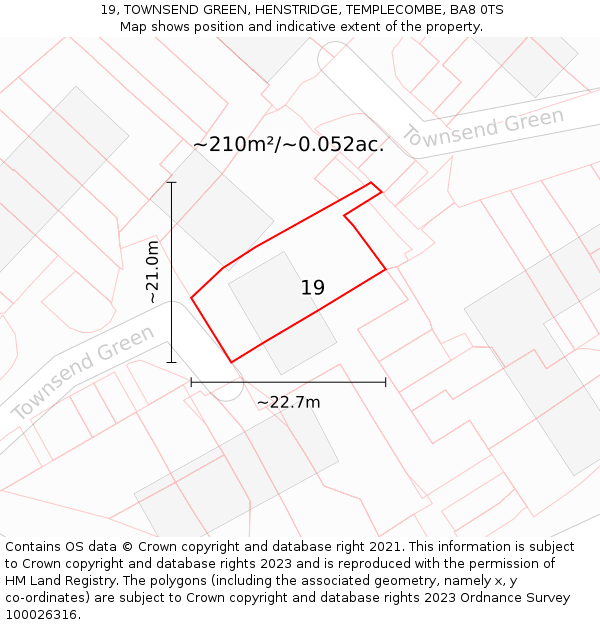 19, TOWNSEND GREEN, HENSTRIDGE, TEMPLECOMBE, BA8 0TS: Plot and title map