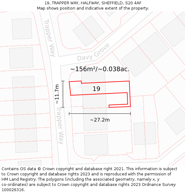 19, TRAPPER WAY, HALFWAY, SHEFFIELD, S20 4AF: Plot and title map