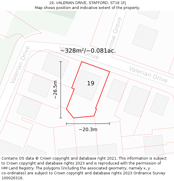 19, VALERIAN DRIVE, STAFFORD, ST16 1FJ: Plot and title map