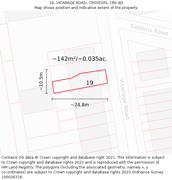 19, VICARAGE ROAD, CROYDON, CR0 4JS: Plot and title map