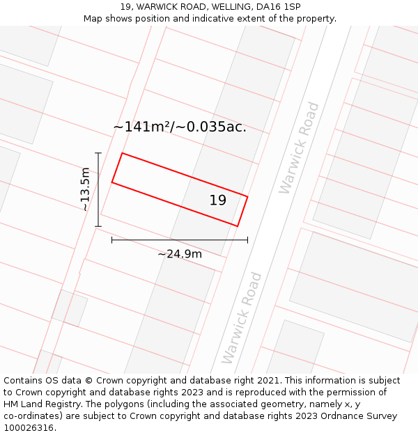 19, WARWICK ROAD, WELLING, DA16 1SP: Plot and title map