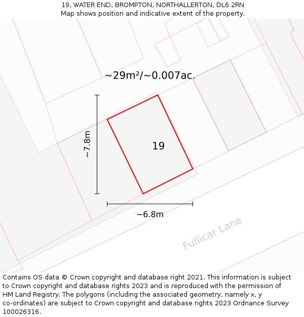 19, WATER END, BROMPTON, NORTHALLERTON, DL6 2RN: Plot and title map