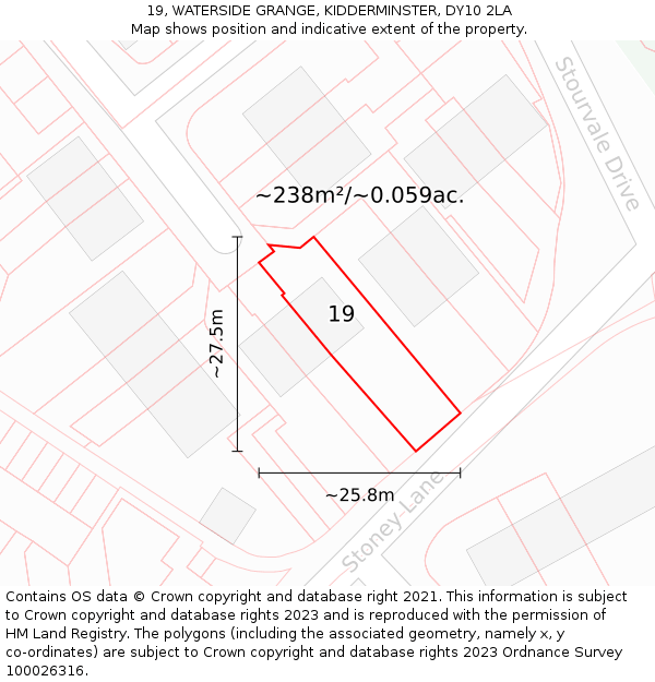 19, WATERSIDE GRANGE, KIDDERMINSTER, DY10 2LA: Plot and title map