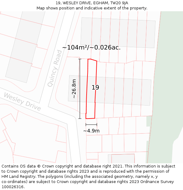 19, WESLEY DRIVE, EGHAM, TW20 9JA: Plot and title map